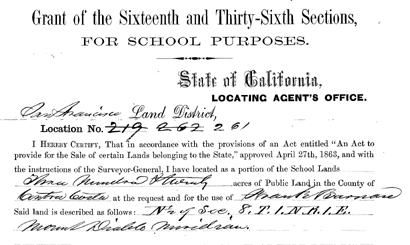 State of California School Purpose Location, 1865
