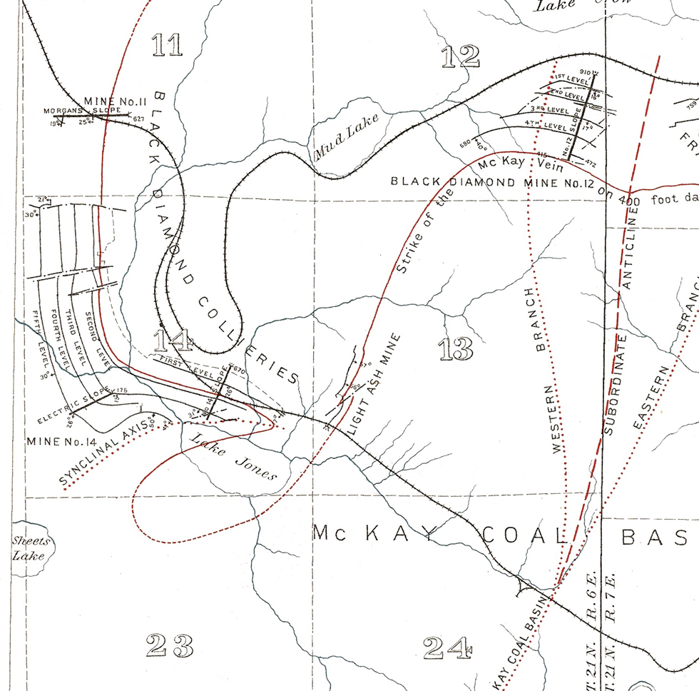 1897 Map Of Mines At Black Diamond Wa