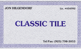 Business card of Jon Hilgendorf d.b.a. Classic Tile and Construction
