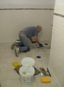 Tiles receiving grout.