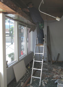 Interior demolition for a steel earthquake moment frame.