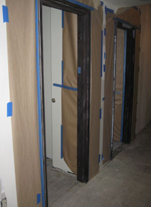 Masking for painting door frames.