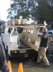 Pieces for the storefronts being unloaded.