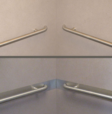 Stainless steel trim in the elevator car.