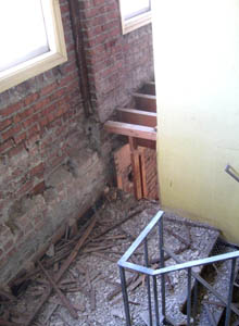 Demolition in a stairwell.